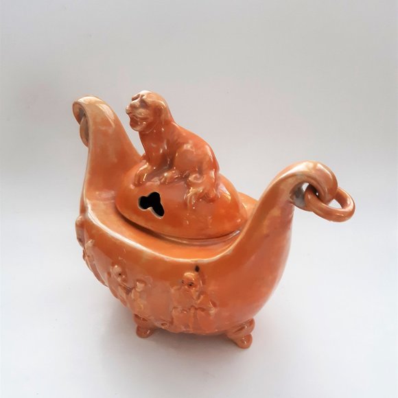 Shofu Japan VTG Incense Burner Jar 1930s Orange Lusterware Art Deco Rare - Picture 2 of 11